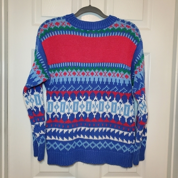Vintage Neil Martin Mens Sweater Blue Red Medium Holiday - Picture 7 of 11